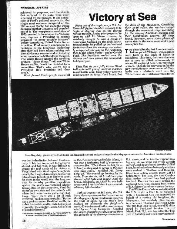 Newsweek Article page 3 May 26 1975 of the Rescue of the Mayaguez at Koh Tang