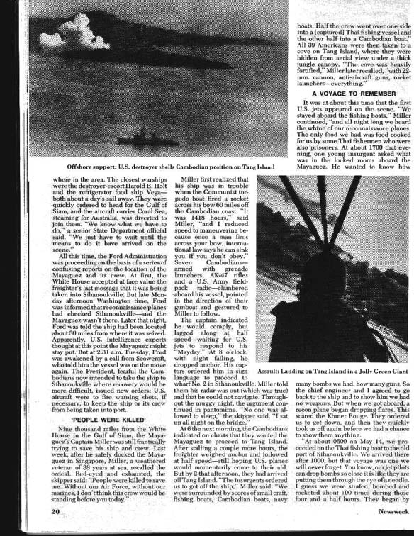 Newsweek Article page 5 May 26 1975 of the Rescue of the Mayaguez at Koh Tang