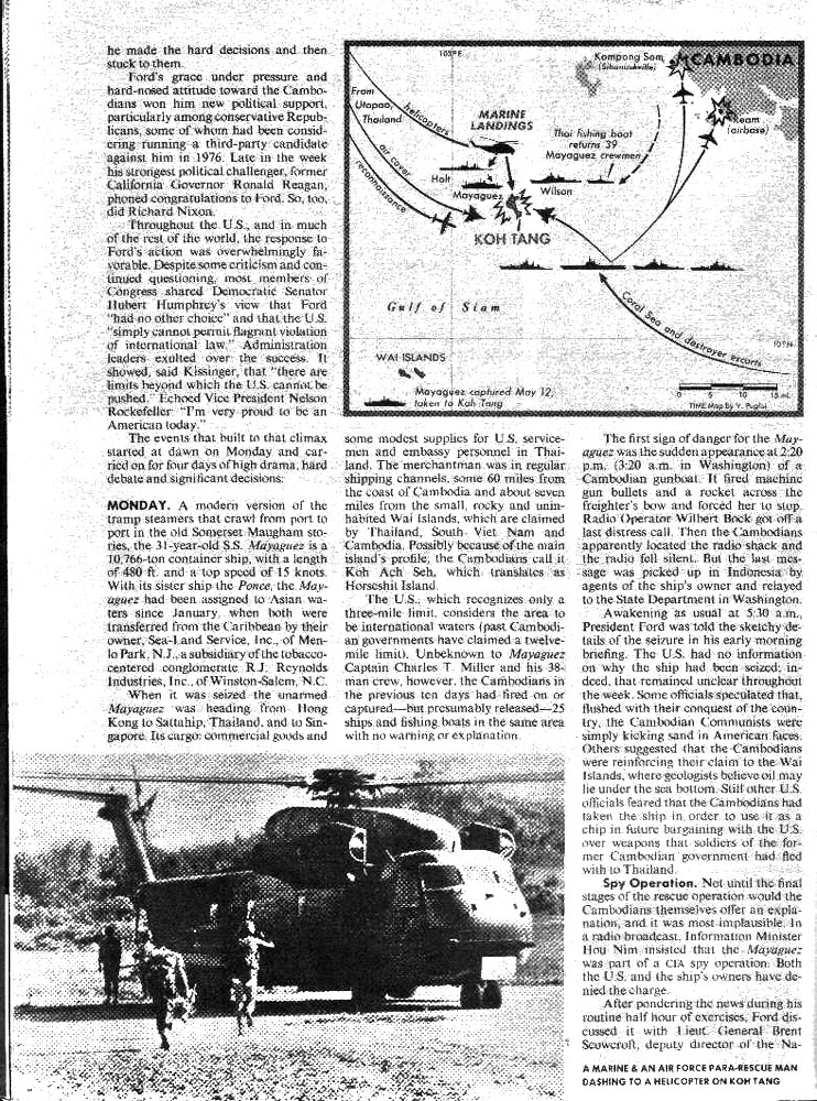 Time Magazine Article page 3 May 26 1975 of the Rescue of the Mayaguez at Koh Tang